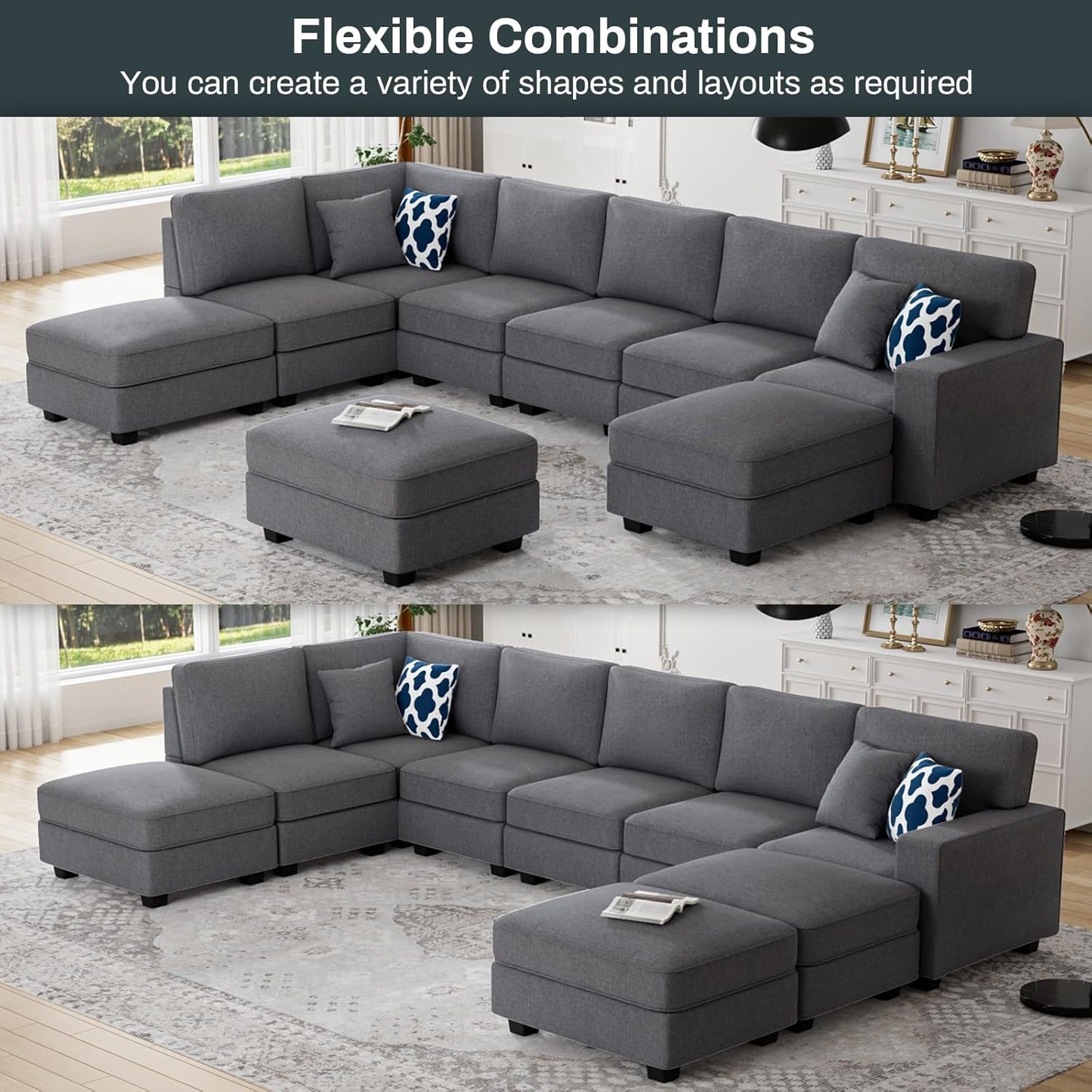L Lengend Vansen Modular Sectional Sofa U Shaped Couch with Ottoman Modern Reversible Corner