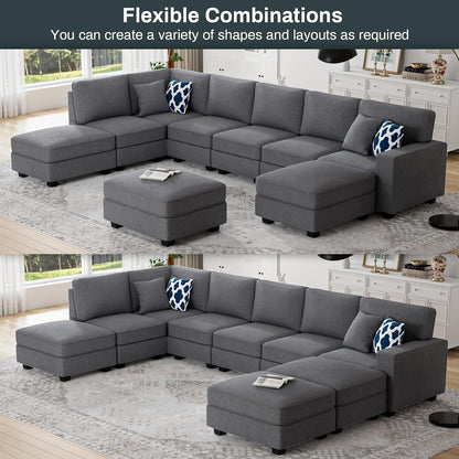 L Lengend Vansen Modular Sectional Sofa U Shaped Couch with Ottoman Modern Reversible Corner