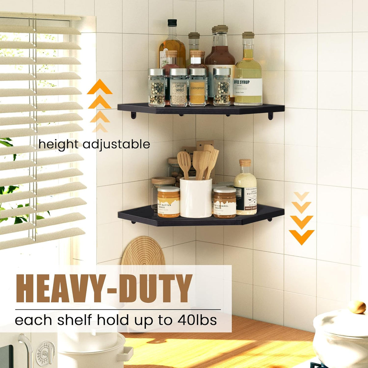 Corner Shelf Wall Mount, Floating Corner Shelves, Set of 4 Corner Wall Shelf Organizer, Rustic Wood