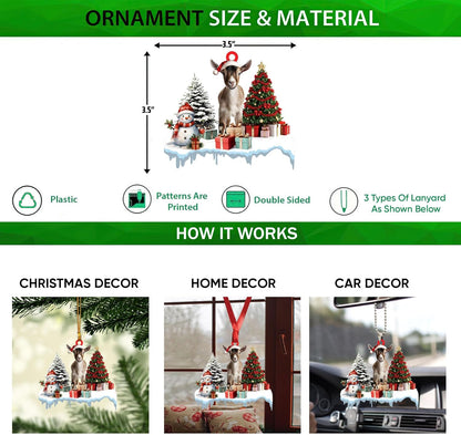 Talataca Goat 2D Flat Christmas Ornament, Goat Gift Boxes Pine Tree Decor, Hanging House Charm Eve