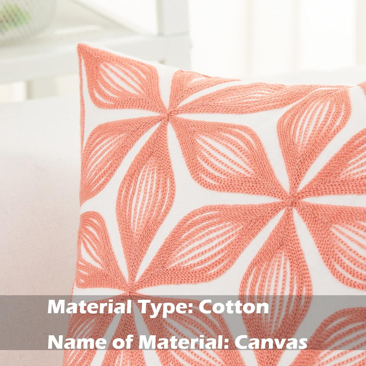 HWY 50 Coral Pink Decorative Throw Pillow Covers 18x18 Inch (1 Piece), Embroidered Cotton Farmhouse