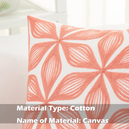 HWY 50 Coral Pink Decorative Throw Pillow Covers 18x18 Inch (1 Piece), Embroidered Cotton Farmhouse