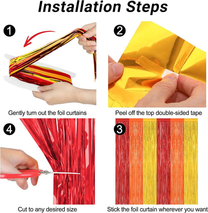 2 Pack Thanksgiving Backdrop, 3.28 FT x 7.05 FT Red Orange Gold Party Streamer, Metallic Fringe