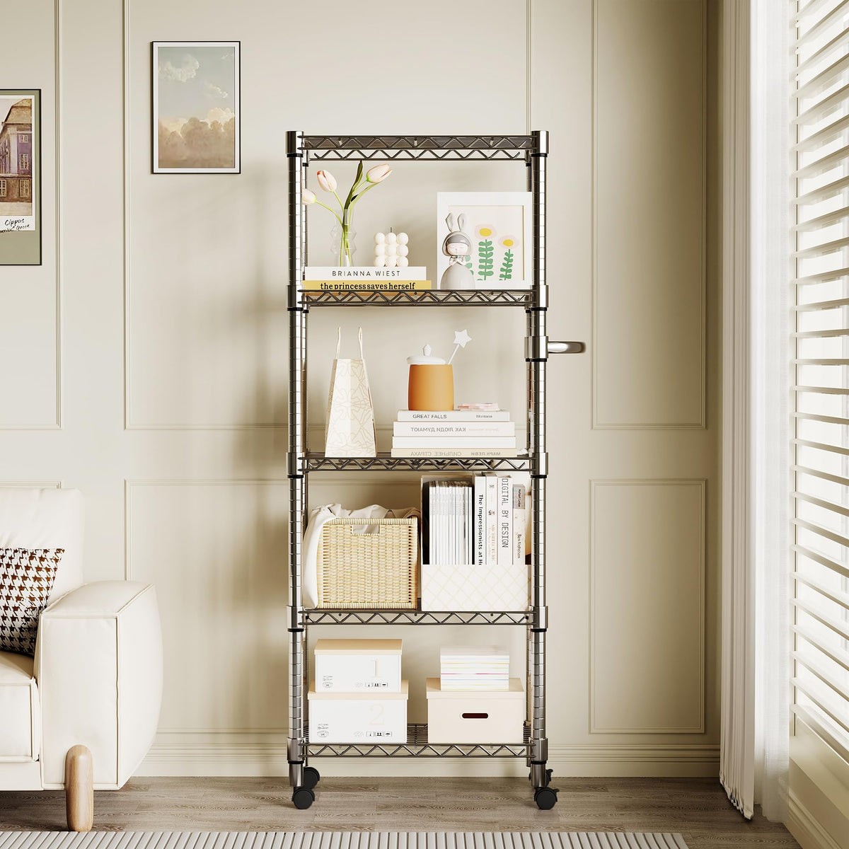 GarveeHome 5-Tier Heavy Duty Storage Shelves 1100 LBS Metal Wire Rack Shelving with Lockable