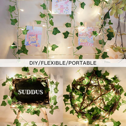 suddus Vine with Fairy Lights Plug in, 33ft 100 LED Ivy String Lights Connectable with Remote, Leaf
