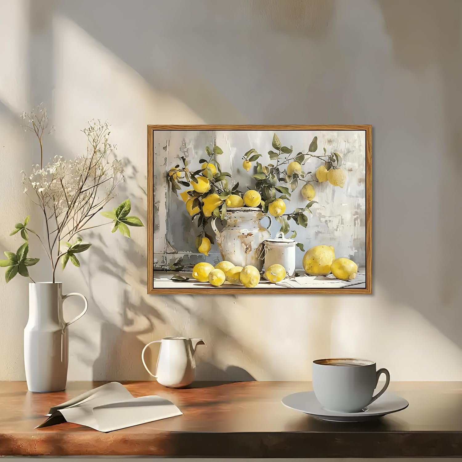 Framed Lemon Kitchen Wall Decor for Dining Room - Vintage Mustard French's Yellow Lemon Kitchen