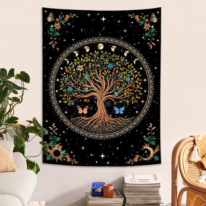 Lunerfex Tree of Life Tapestry Moon Phase Wall Tapestry, Green Tapestries for Bedroom Ceiling