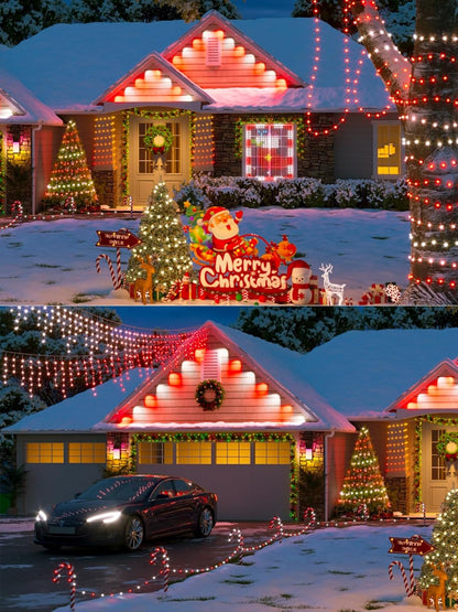 4-pack Red and White Solar Christmas Lights Outdoor Waterproof, 400LED 132FT Solar Powered LED
