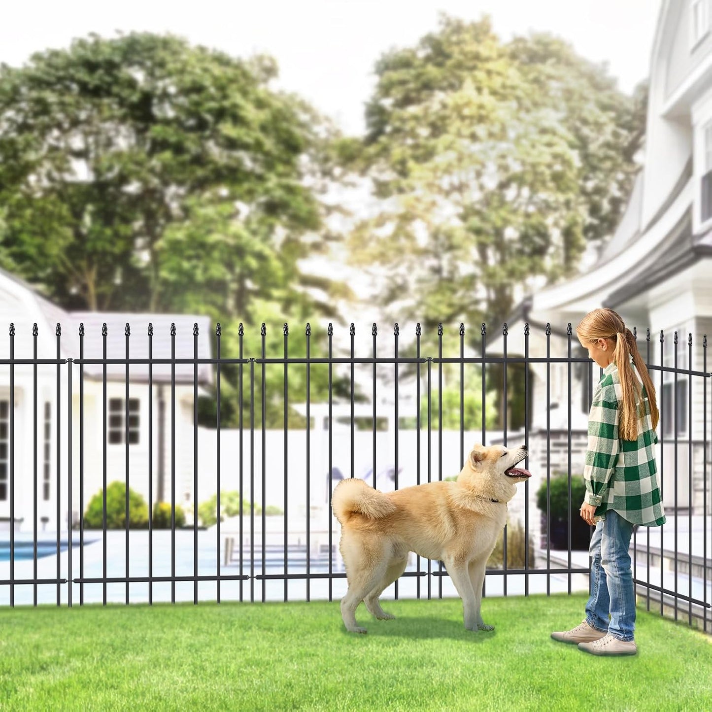 Metal Garden Fence 42 in H x 11.5 ft L, Border Fence Panels Animal Barrier for Dogs, No Dig Garden