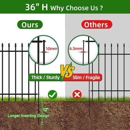 Metal Garden Fence 36 in H x 10 ft L,Border Fence Panels Animal Barrier for Dogs, No Dig Garden