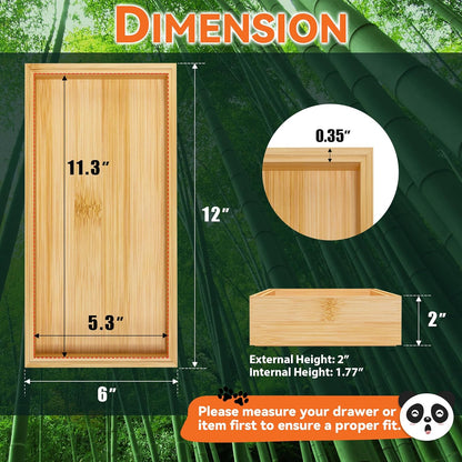 Bamboo Drawer Organizer - Silverware & Utensil Organizer, Stackable, 2 Pcs, Wooden Storage Box Tray
