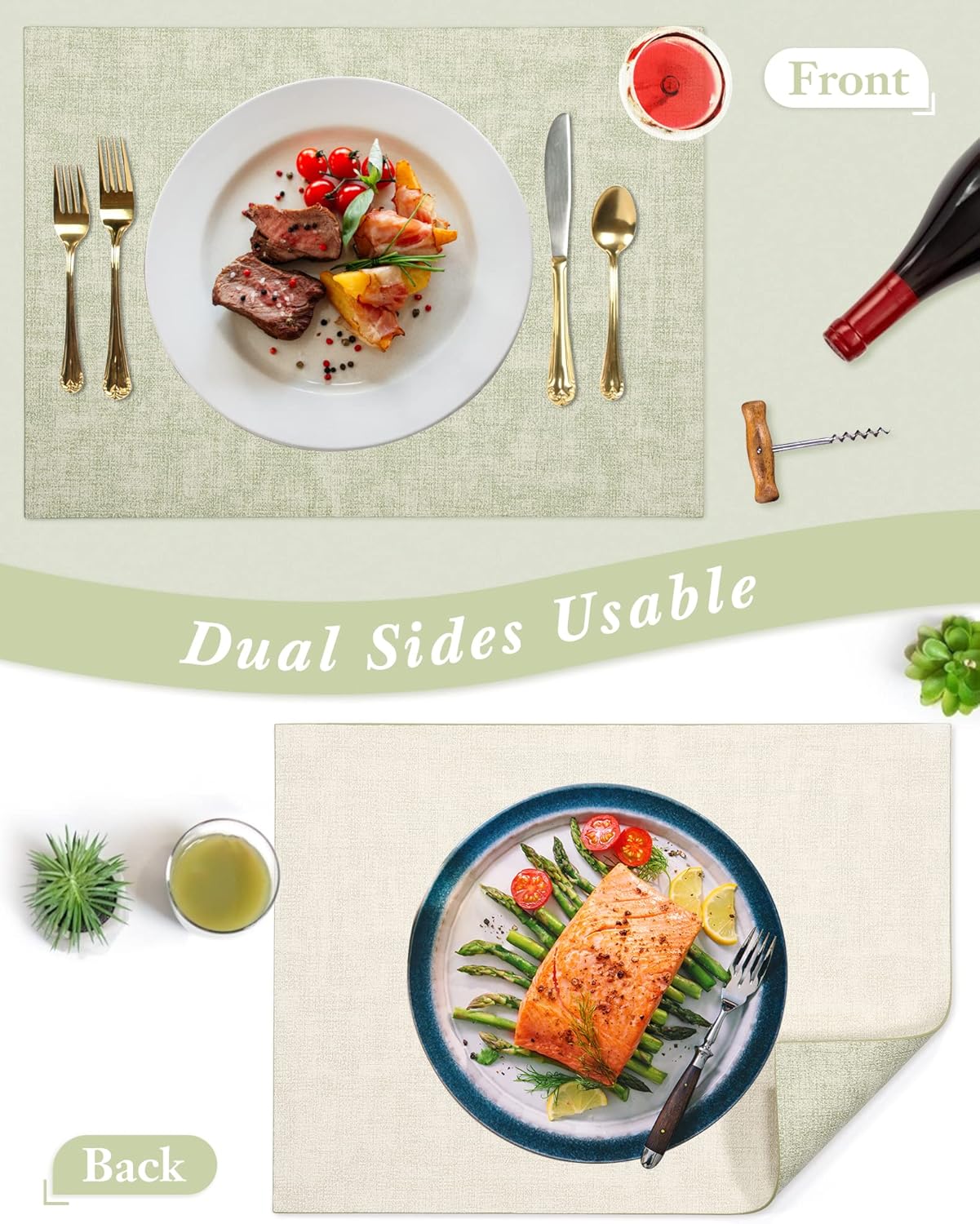 SUEH DESIGN Leather Placemats Set of 6 Reversible Table Mats Heat Resistant Waterproof No-Slip