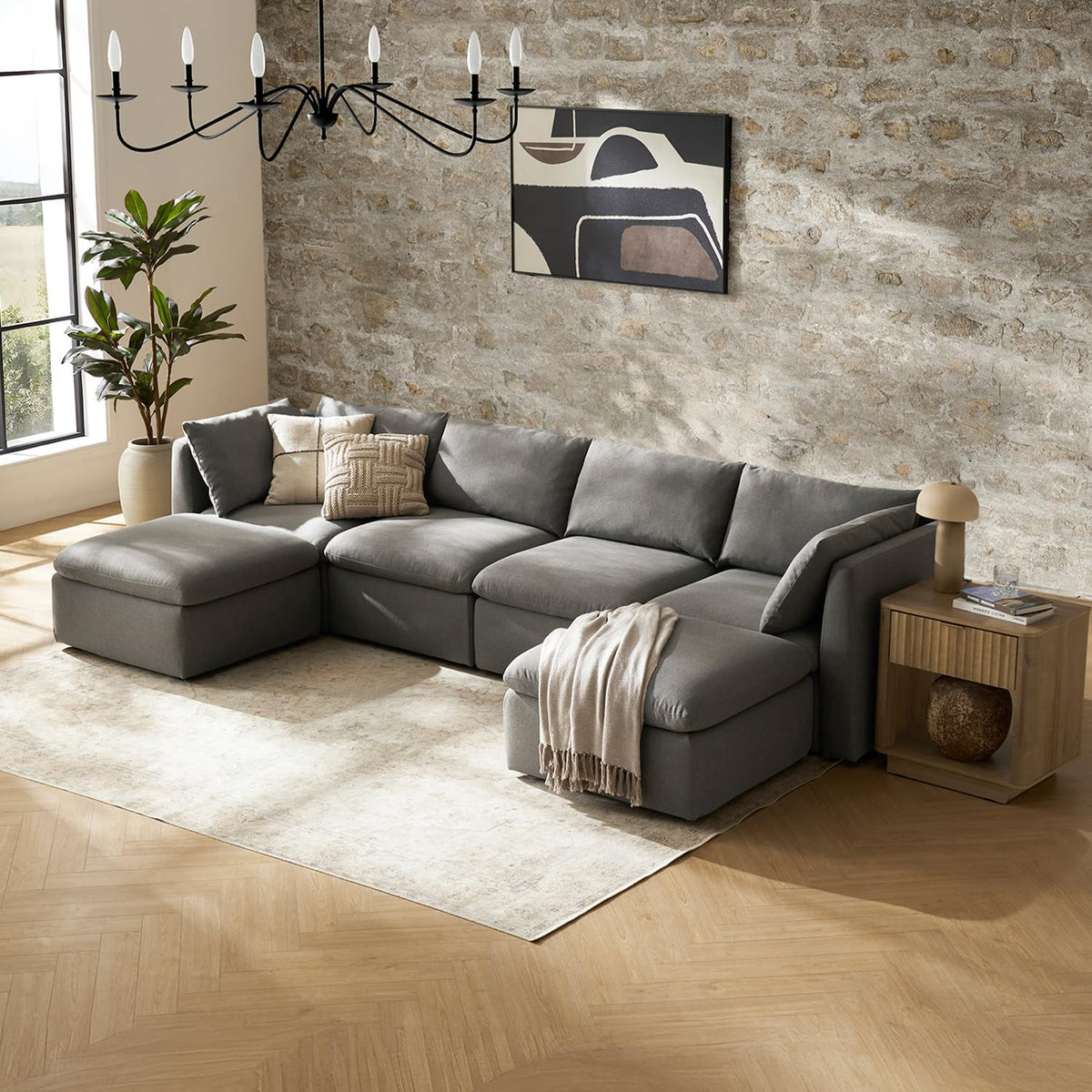 mopio Oversized Modular Sectional Sofa with Fully Removable Covers and Storage, Convertible U
