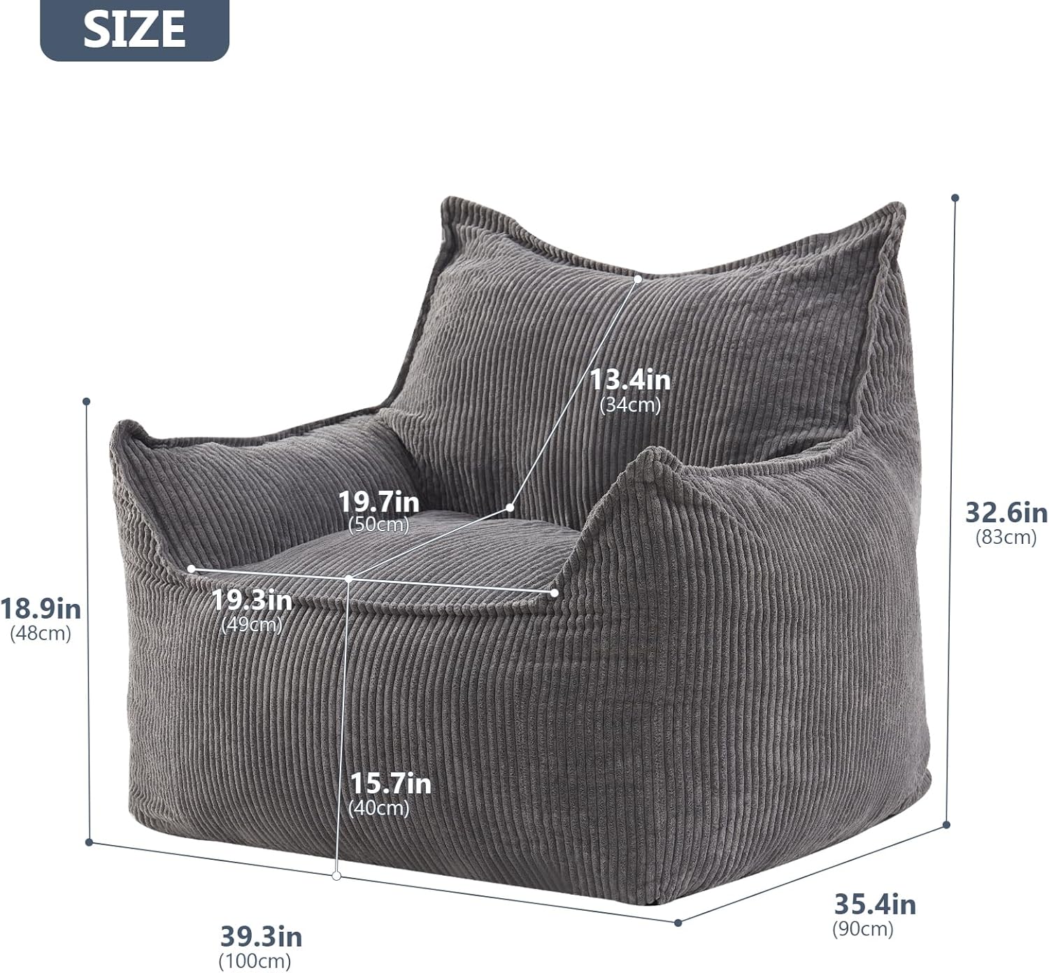 Giant Bean Bag Chair Sofa for Adults Teens, Comfy Corduroy Large Bean Bag Chairs with Armrests for