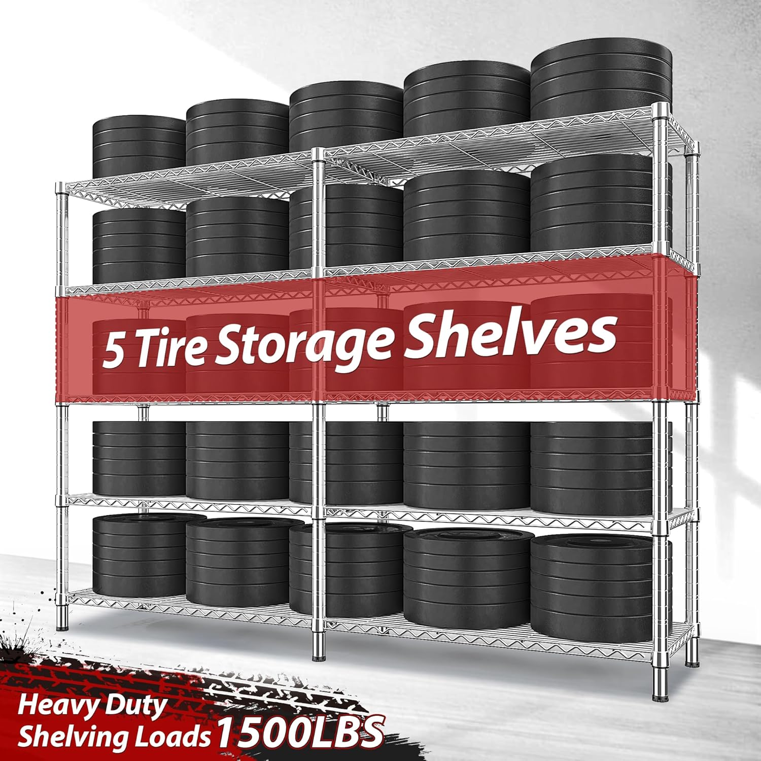 REIBII 1500LBS Storage Shelves 61.7''W Wire Shelving Unit 5 Tier Metal Shelving for Storage Rack