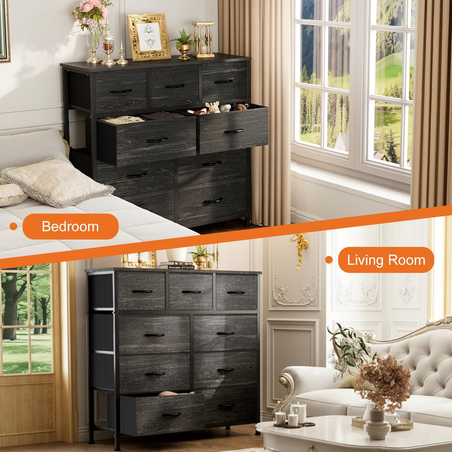 Sweetcrispy 9 Drawer Fabric Dresser Storage Tower Drawer Organizer