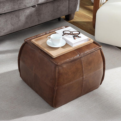 Leather Ottoman,Handmade Stuffed Square Ottoman,Genuine Leather Pouf, Foot Rest Pouf,Comfortable