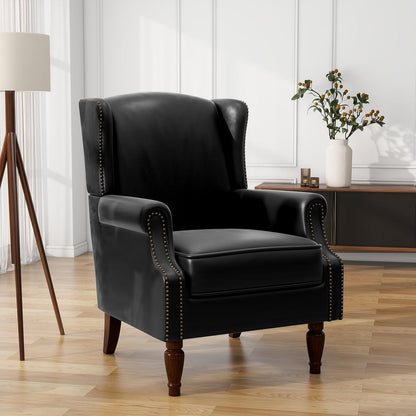 UIXE Faux Leather High Back Accent Chairs Set of 2, Upholstered Armchair for Living Room, Retro