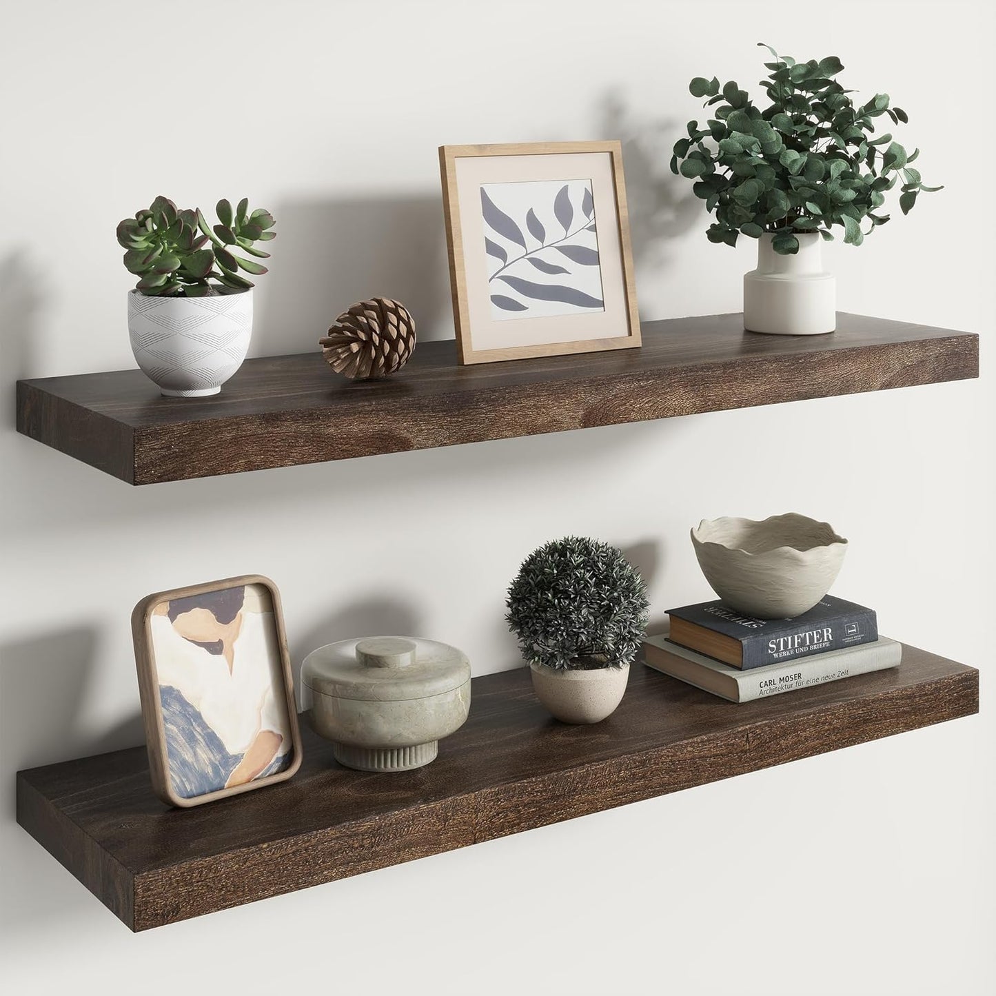RICHFOCUS Elm Floating Shelves for Wall - 36" W x 9.3" D Rustic Solid Wood Shelves with Invisible