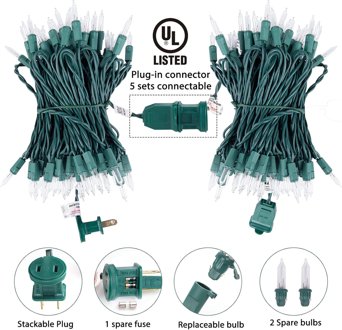 Clear Christmas String Lights 100 Count 25 Feet Incandescent Bulb Mini Lights for Indoor Xmas Tree