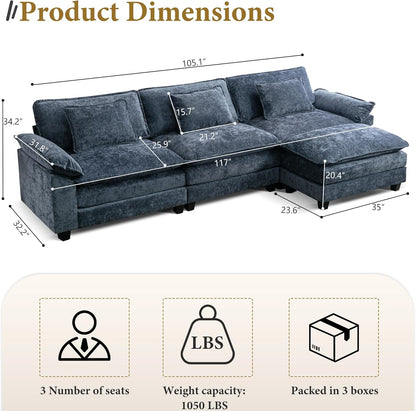 URRED Modular Sectional Sofa Comfy Cloud Couch, Modern Chenille Sofa Sleeper Deep Seat Couches with