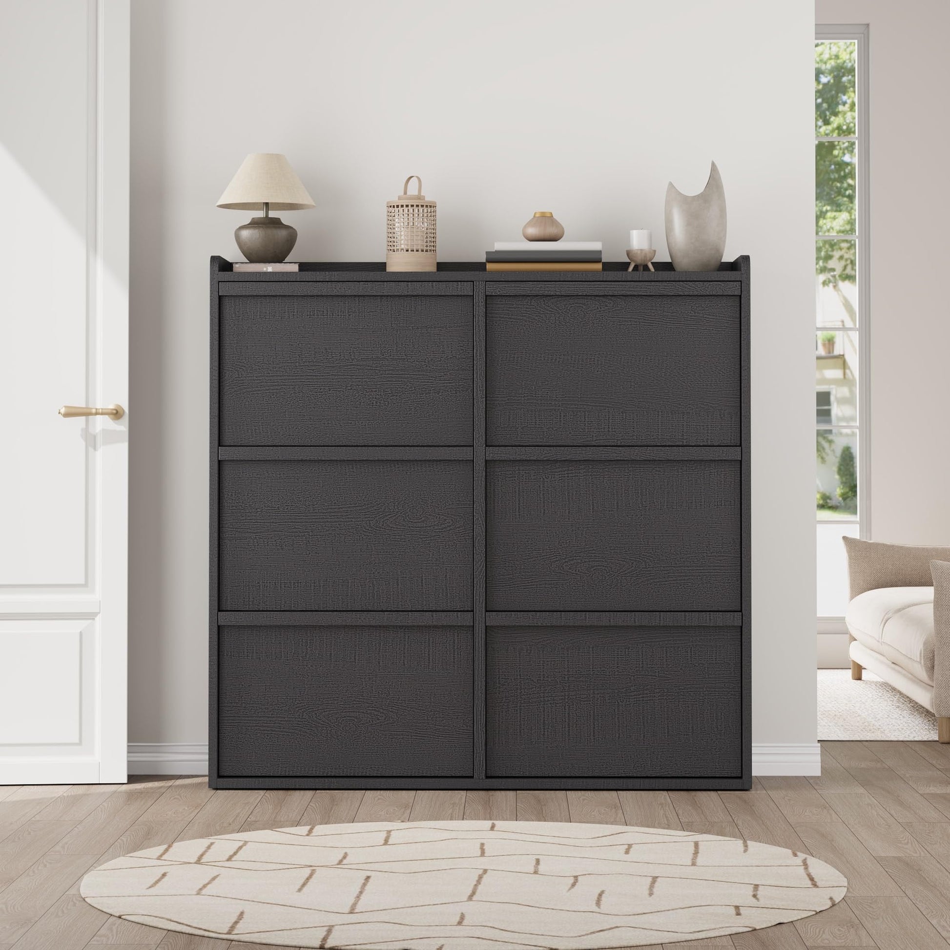 GarveeHome Shoe Cabinet with 6 Flip Drawers, Wooden Shoe Organizer Cabinet with Adjustable Shelf