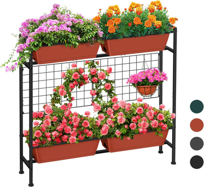 Raised Garden Beds Outdoor Elevated Planter Boxes with Trellis Herb Garden Planter Outdoor Raised