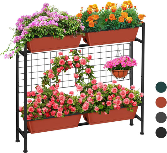 Raised Garden Beds Outdoor Elevated Planter Boxes with Trellis Herb Garden Planter Outdoor Raised