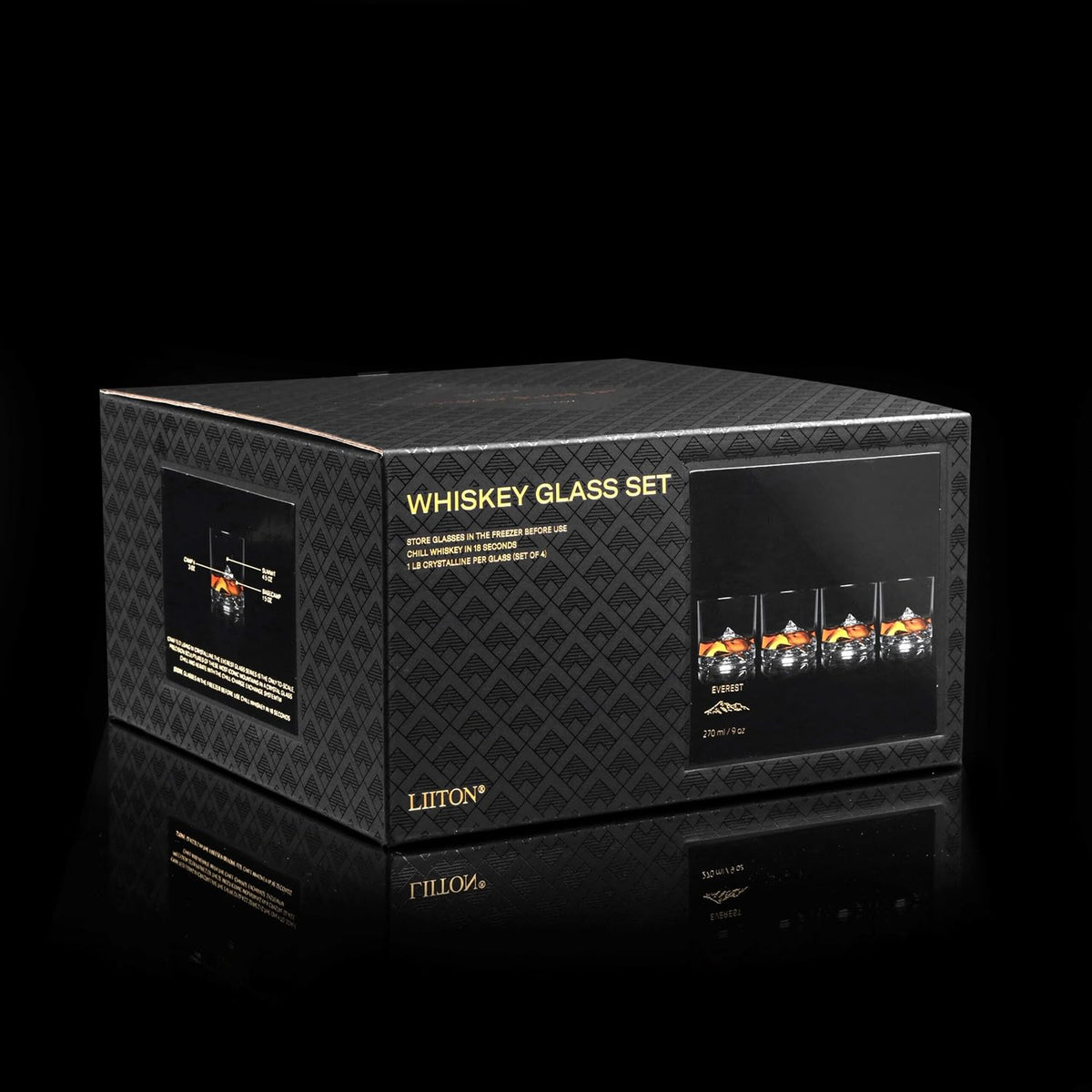 Mount Everest Heavy Crystal Whiskey Glasses Gift Set of 4, Thick Freezable Bourbon Glass 1lb Each