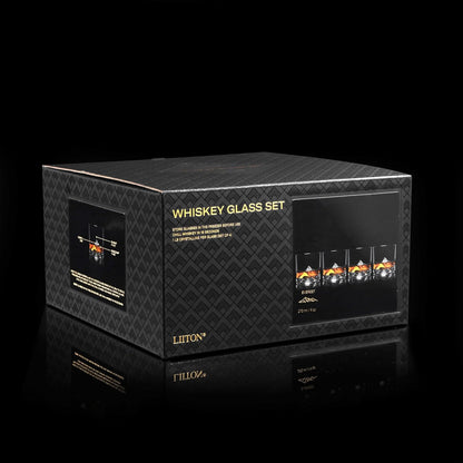 Mount Everest Heavy Crystal Whiskey Glasses Gift Set of 4, Thick Freezable Bourbon Glass 1lb Each