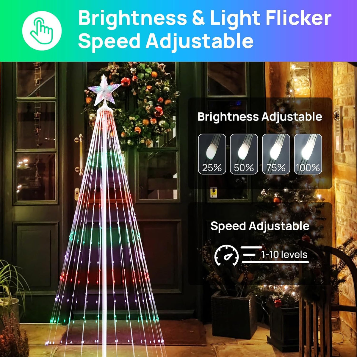 6ft Outdoor Christmas Cone Tree Lights with 370 Smart LED Lights & Star Topper Remote & APP Control