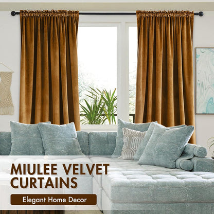 MIULEE Golden Brown Velvet Curtains Thermal Insulated Blackout Curtain Drapes for Bedroom Living