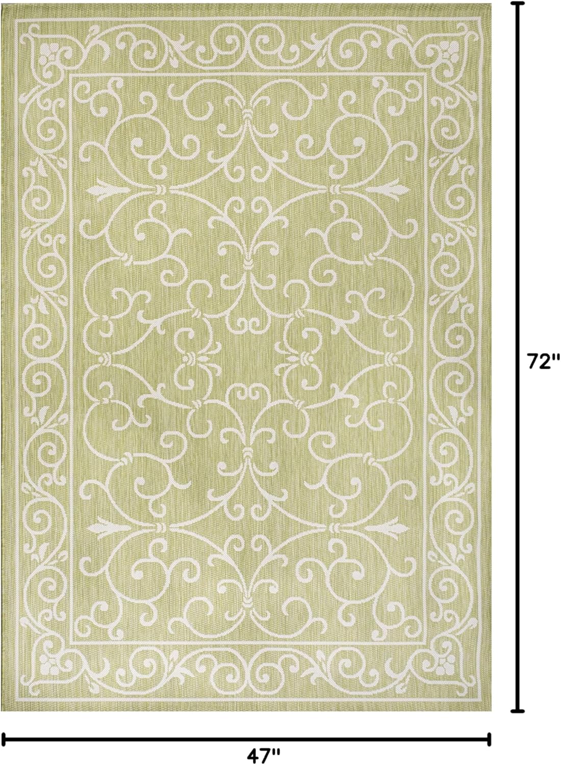 JONATHAN Y Vintage Filigree Indoor Outdoor Area Rug 4X6 Green/Cream, Charleston Textured Weave for