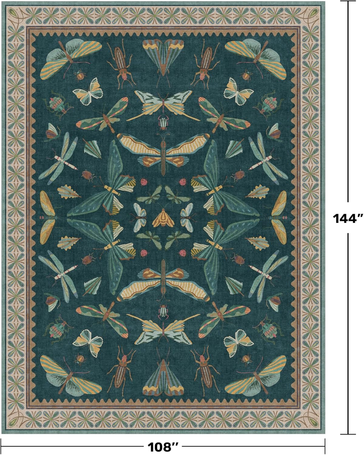 9x12 Large Living Room Rug - Dark Teal Multi Dining Room Rugs for Under Table, Bedroom, Kids Room