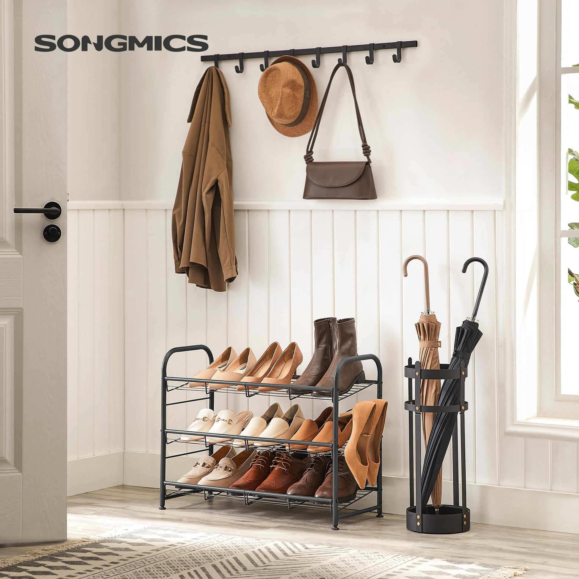 SONGMICS Shoe Rack, 3 Tier Shoe Organizer for Closet, Holds up to 12 Pairs of Shoes, Shoe Rack for