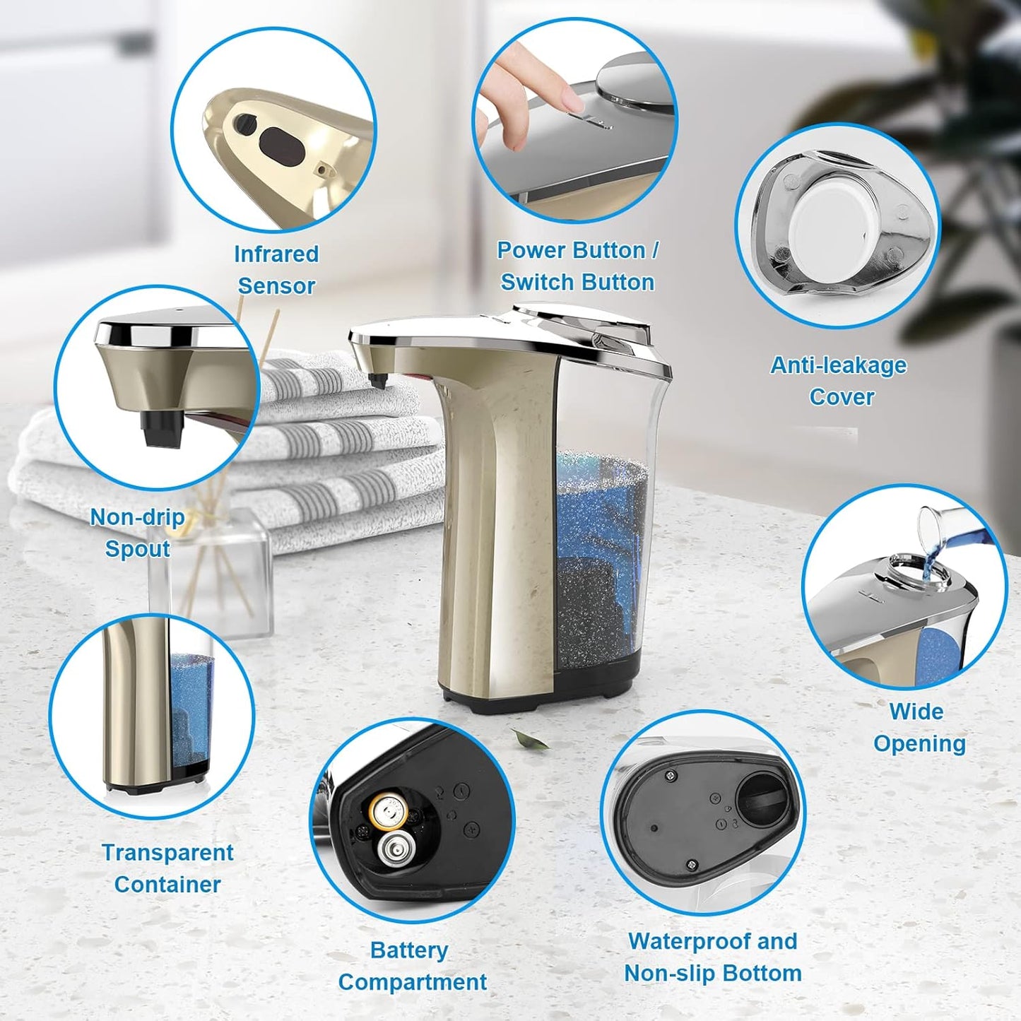 Automatic Soap Dispenser, Touchless Dish soap Dispenser 17oz/500ml with Upgraded Infrared Sensor, 5