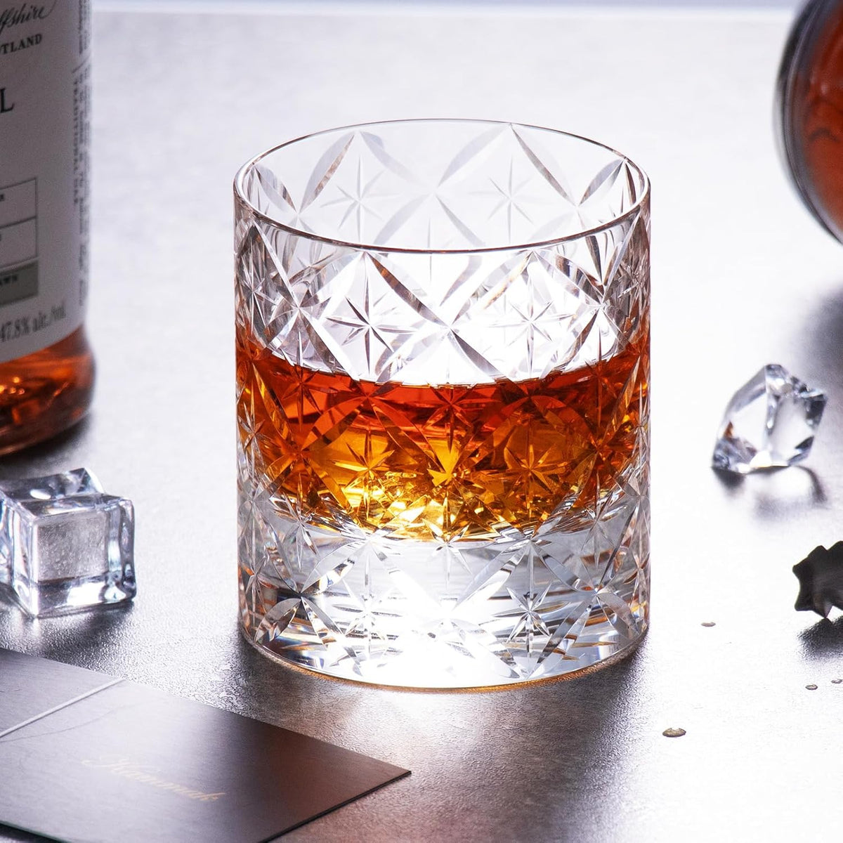 KAMMAK Crystal Whiskey Glasses Set of 2, Hand Blown 7.78oz Old Fashioned Glasses Stemless, Luxury