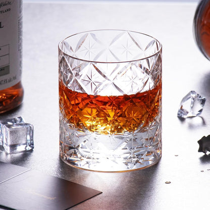 KAMMAK Crystal Whiskey Glasses Set of 2, Hand Blown 7.78oz Old Fashioned Glasses Stemless, Luxury
