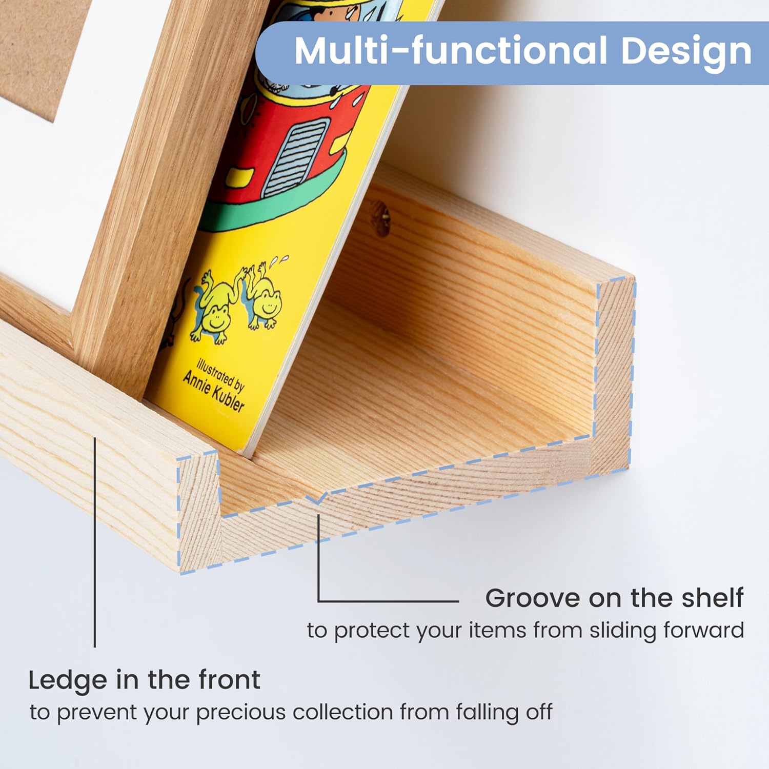Picture Ledge Shelf for Wall, 24 inch Solid Pine Wood Nursery Book Shelves 2 Packs, Floating Ledge