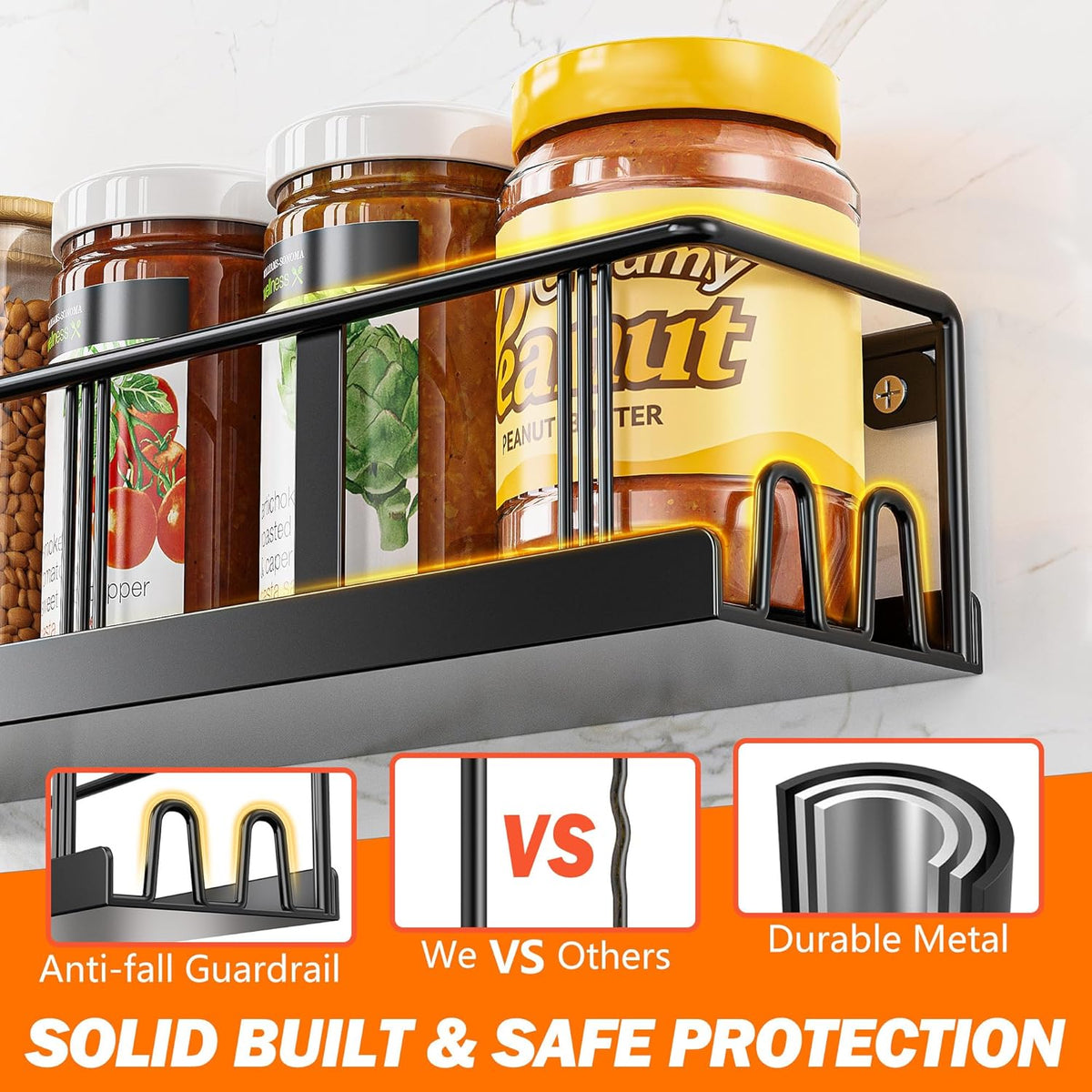 Spice Rack Wall Mounted 3 Pack, Space-Saving Spice Organizer for Spice Jars and Seasonings,Screw or