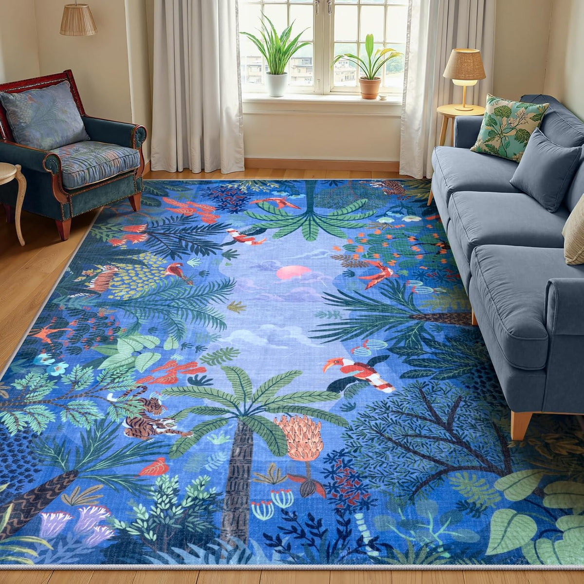 LIVEBOX Jungle Animal Print Dining Room Rugs for Under Table, Soft Modern Rug for Living Room