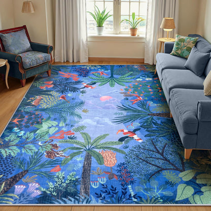 LIVEBOX Jungle Animal Print Dining Room Rugs for Under Table, Soft Modern Rug for Living Room