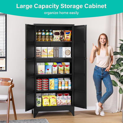 Metal Storage Cabinets with 2 Doors and 5 Shelves,Tall Storage Cabinet,Large Cupboard Closet,Pantry