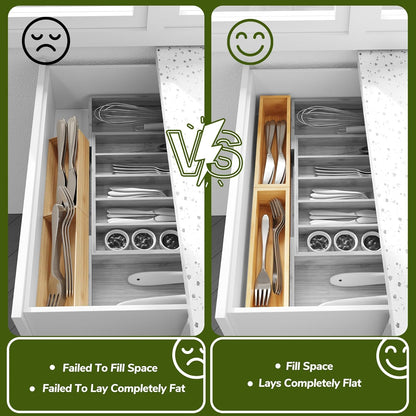 BAMEOS Kitchen Drawer Organizer,Small Silverware Drawer Organizer,Bamboo Utensil Organizer for