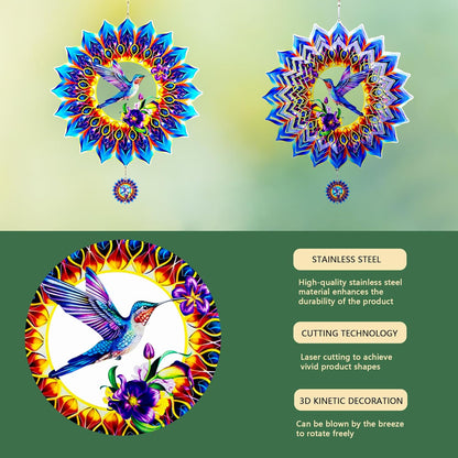 Hummingbird Wind Spinner,Hanging Wind Spinners Outdoor for Garden Decoration，12 inch 3D Stainless