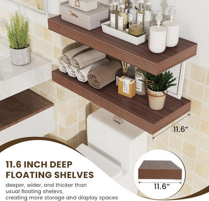 Deep Floating Shelves for Wall | 12 Inch Deep Floating Shelves 30 Inches Long Set of 2 | Rustic