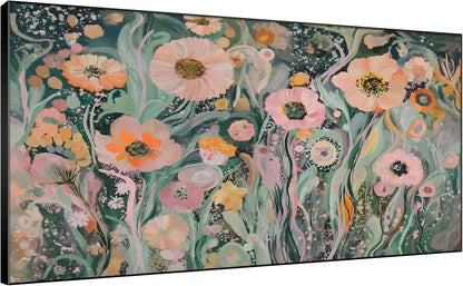 SIGNWIN 36"x72" Extra Large Framed Wall Art Whimsical Garden Bloom, Colorful Abstract Floral for