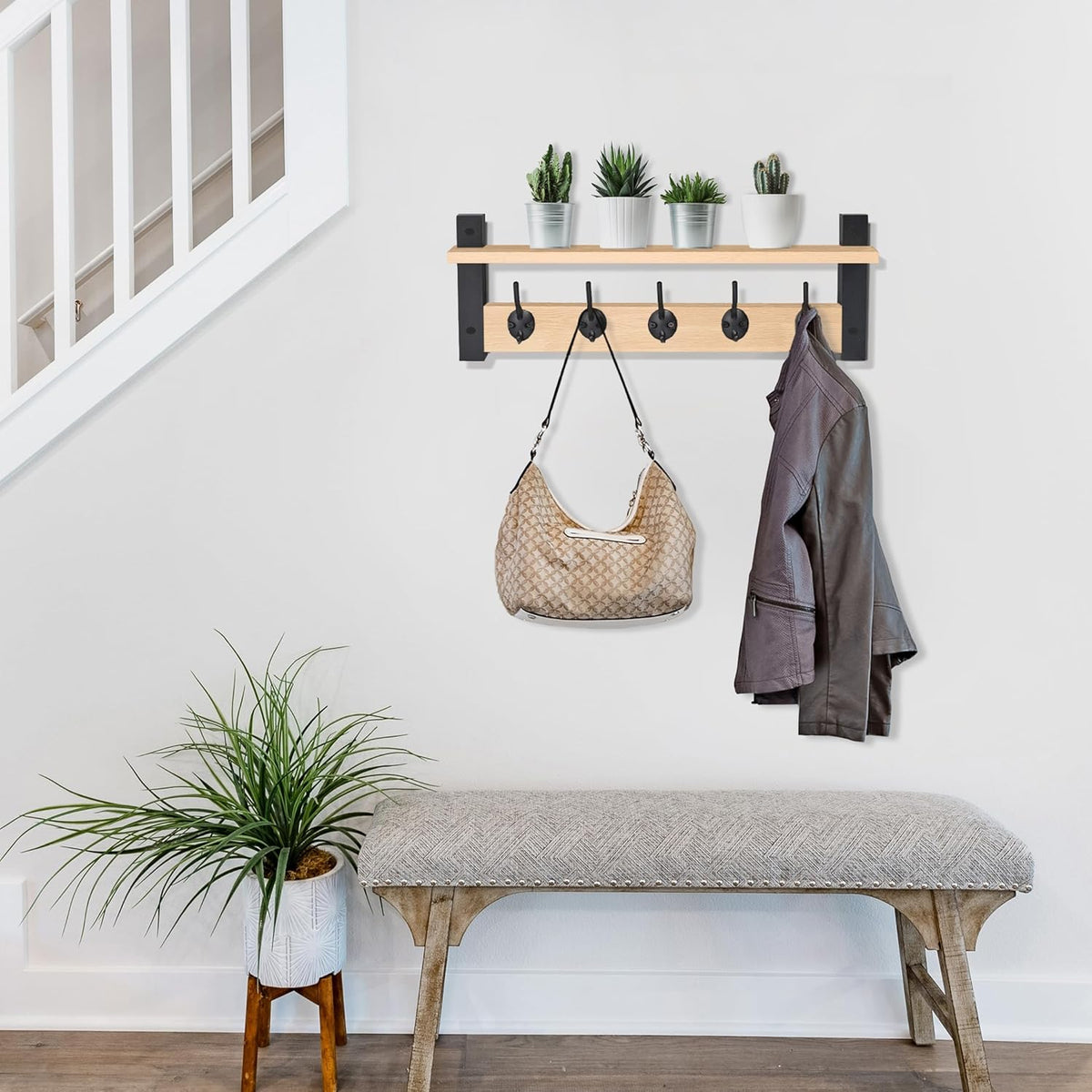 Sorbus Coat Hooks Wall Mount with Shelf – 24 Inch Coat Rack Wall Mount with 5 Heavy Duty Hooks
