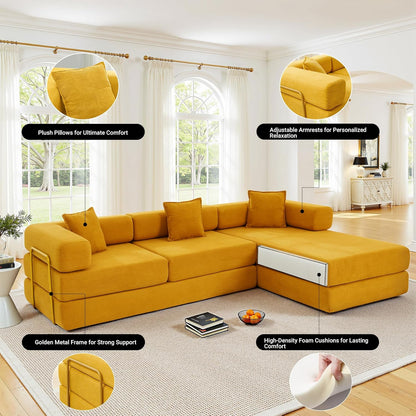 108" Oversized Convertible Sleeper Sofa Bed, Corduroy L Shape Sectional Couch, Folding Sofa Bed