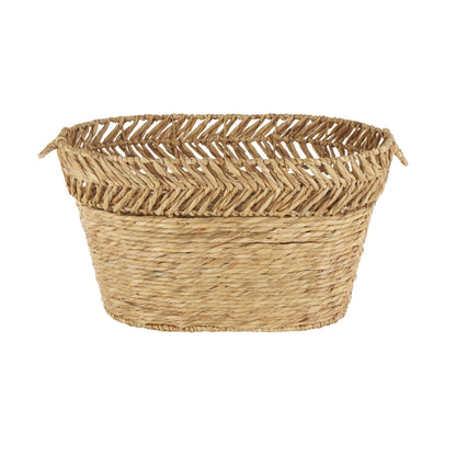 Deco 79 Seagrass Handmade Decorative and Functional Storage Basket Large Woven Oval Basket